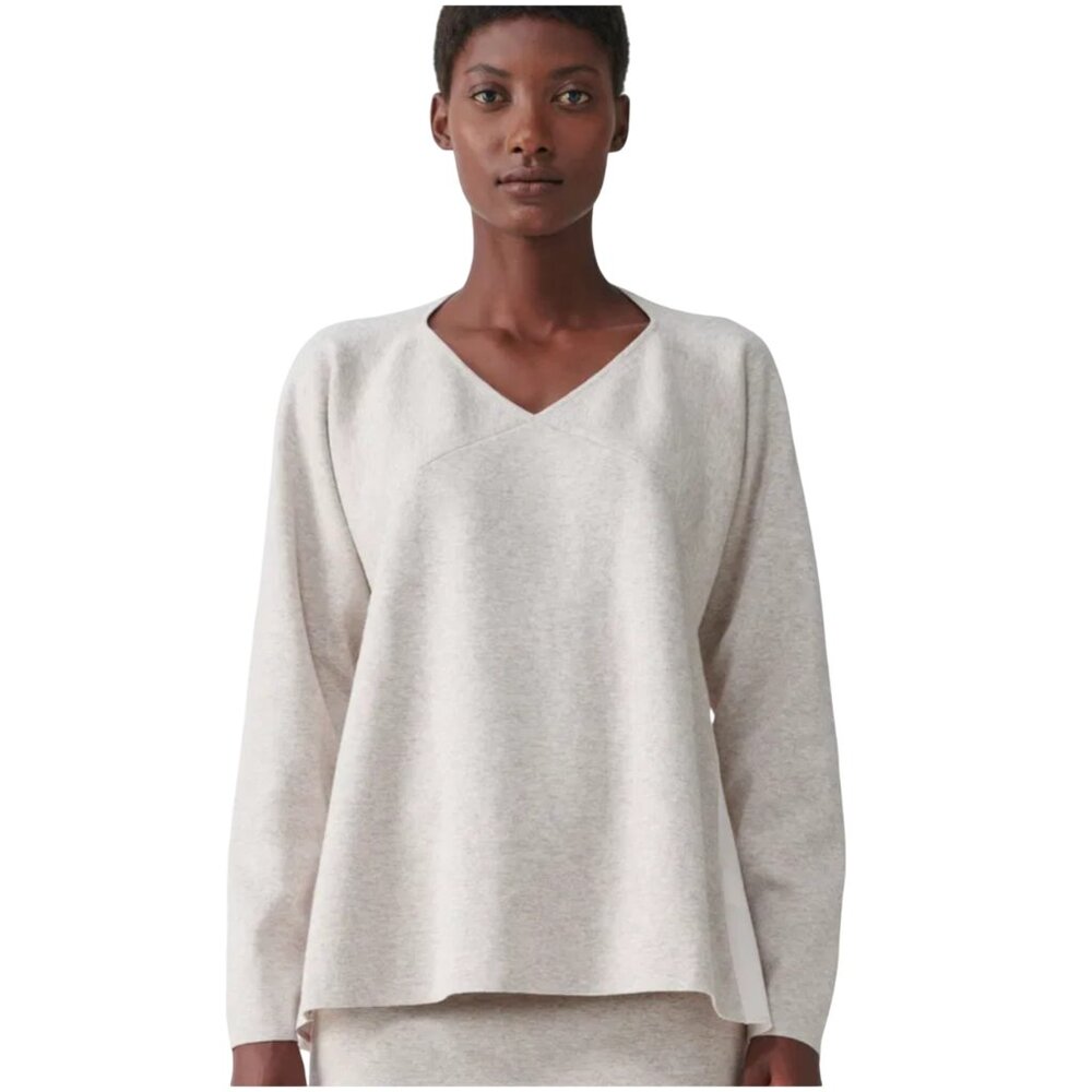 NWT COS Panelled Cotton Yak Top size XS long sleeve beige white minimalist swing